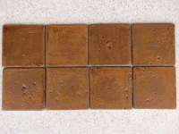 Photo of Set of Sixteen #T-0404 Travertine Tile Stained in Ocean Blue Concrete Stain.