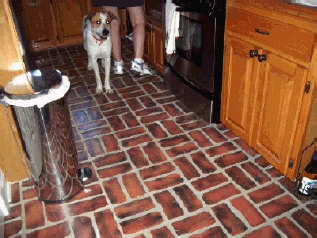 Antique brick floor cast with concrete molds.