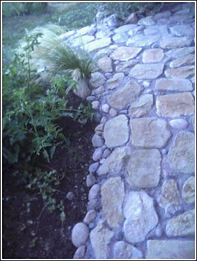 Fieldstone patio made with concrete stone from molds.