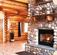 Concrete River Rock fireplace.