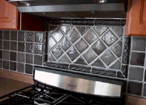 4x4 concrete cobblestone backsplash.